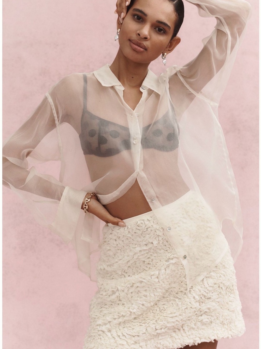 Anthropologie Plush Tulle Mini Skirt | Cream Textured Rosette - Picture 8 of 9